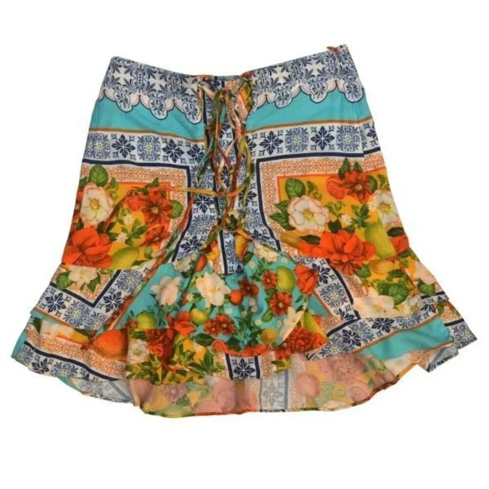 FARM Rio Lace-Up Front Mini Skirt -Tile Print - Size P